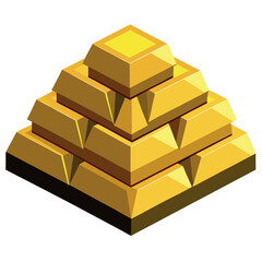 Stack of shiny gold bars arranged in a pyramid shape,