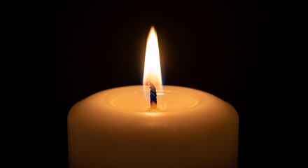 Single Warm Candle Flame Burning in Dark Environment for Calm and Relaxation