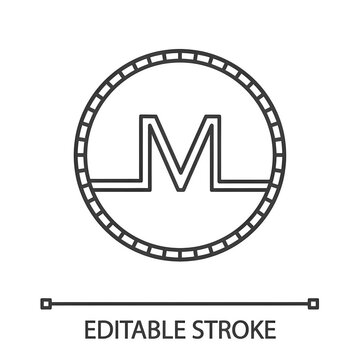 Monero coin linear icon. Cryptocurrency. Thin line illustration. Contour symbol. Mining. Vector isolated outline drawing. Editable stroke