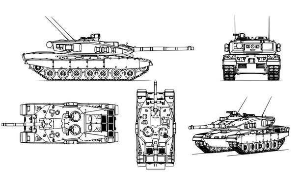 Challenger 2 Main Battle Tank Vector &ndash; Side Front Back Top and Perspective Views