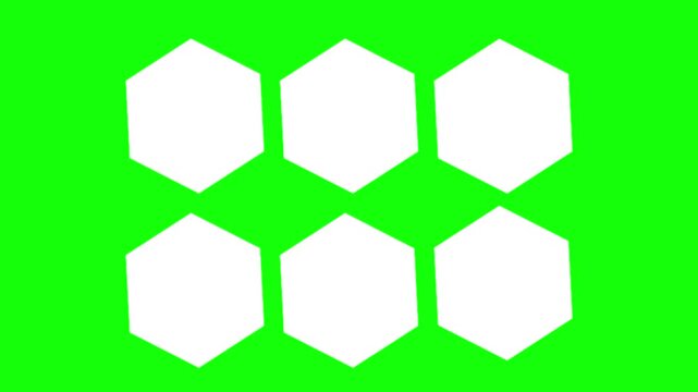 Hexagonal shape animation concept. Multiple white vector icon symbol. Animated seamless pattern design, motion graphic video template with green screen background