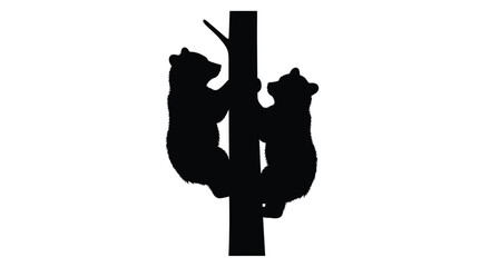 Two bear cubs playfully climbing a tree a striking silhouette © momotaj