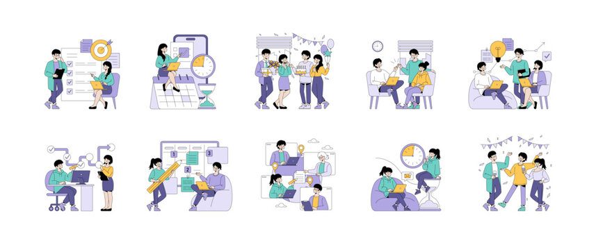 Business Teamwork and Productivity Vector Illustration Set