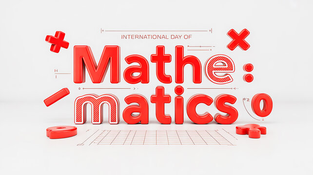 A colorful 3D illustration of the word Mathematics on a grid background