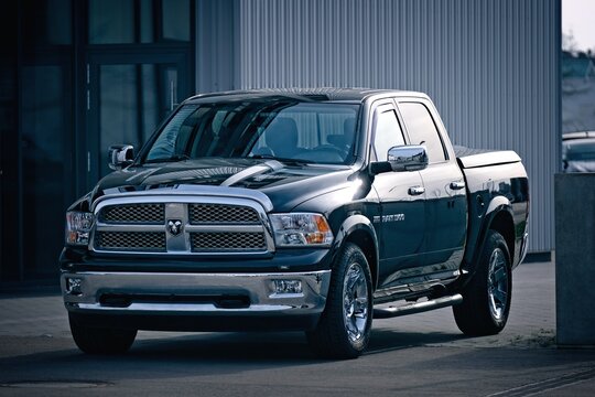 Neu-Ulm, Germany - February, 28, 2026:  Dodge Ram 1500  parks at the car dealer.	