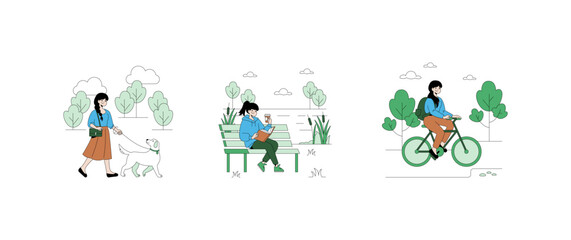 Fototapeta premium Outdoor Activities Vector Illustration with Happy People