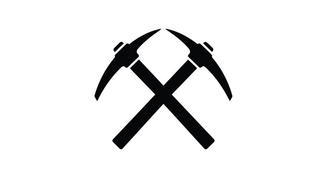 Two crossed pickaxes displayed as a striking black silhouette