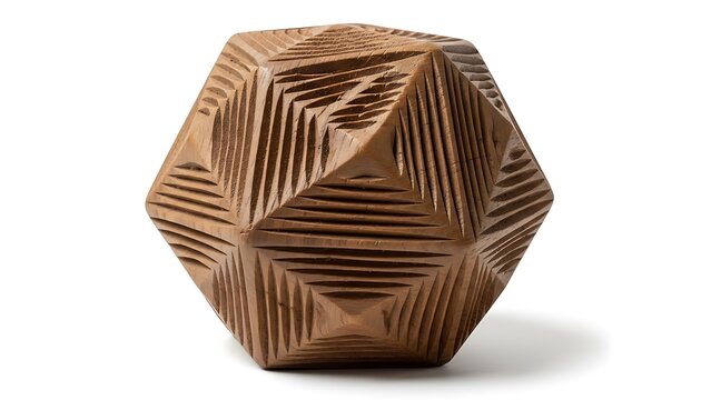 Geometric Wooden Dodecahedron Object Isolated.
