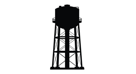 Black water tower stands prominently against a white background silhouette © momotaj