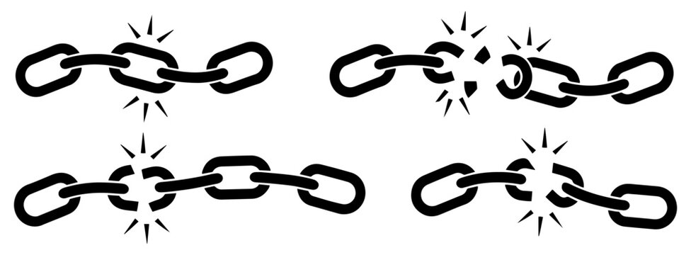 broken chain disconnect icon set