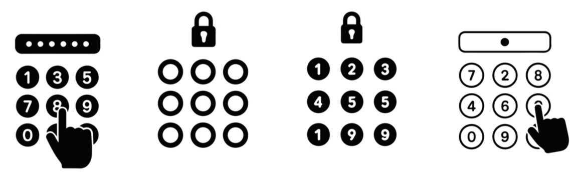 pin code password icon vector set