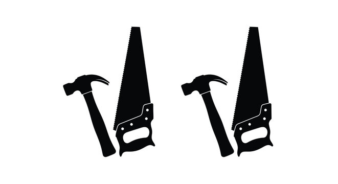 Black silhouettes of a hammer and handsaw tools for construction silhouette