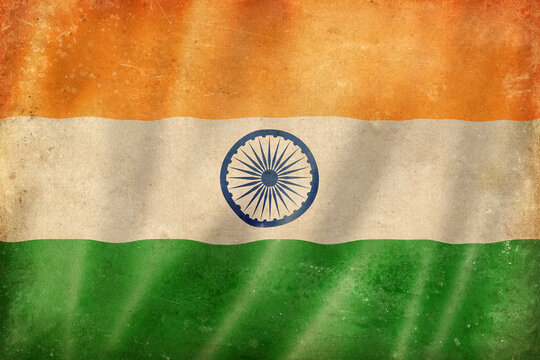 Old vintage flag of India, worn and stained