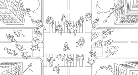 Abstract sketch of people walking in a city square. © Dodi