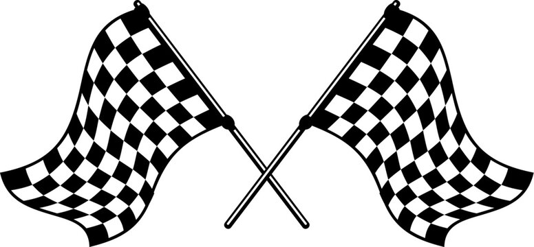 Auto race sport victory crossed flags. Auto speed rally victory symbol, road racing competition finish vector pennant. Automobile drive championship start element or race motorsport checkered flag