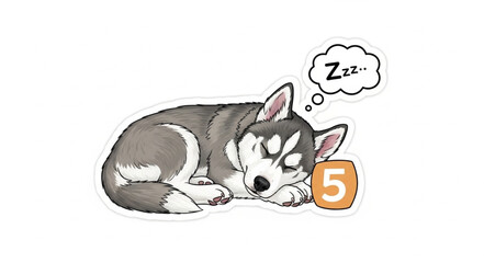 Cute husky puppy sleeping soundly with Zzz bubble. © Dodi