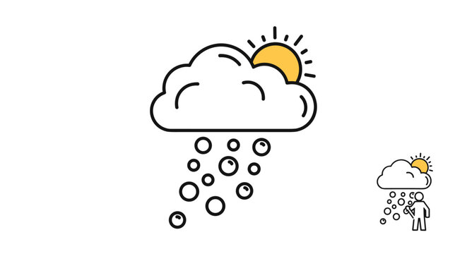 Weather icon showing a sun behind a cloud with rain or snow drops for mobile app interface forecasting and meteorology design elements.