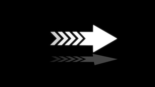 Glowing white color right arrow icon with multiple pointing forward on black background. Futuristic direction icon representing speed, progress, navigation, perfect for UI technology.