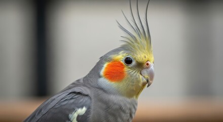 Close up profile portrait of a crested companion bird with vivid cheek patches