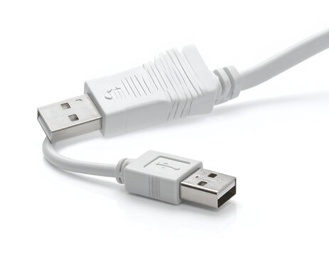 White USB cable with two distinct connector types