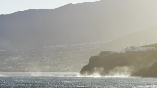Waterspouts forming over ocean during storm Tenerife
