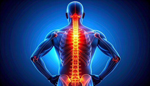 Back Pain Anatomy Illustration Highlighting Spine and Muscle Discomfort