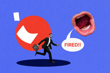 Composite sketch image design trend artwork collage of mouth shout fired worker company stress...