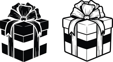 Two black and white striped gifts with ribbons