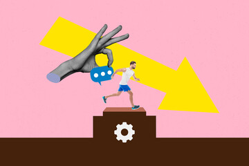 Template sketch image composite artwork collage of gear hand hold message feedback speak...