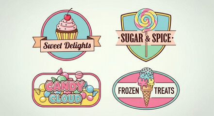 Obraz premium Collection of four vintage sweet shop logos and badges.