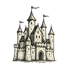 Obraz premium PNG Medieval castle sketch illustration.