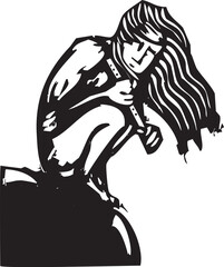 Woodcut style image of a primitive man with a flute © xunantunich