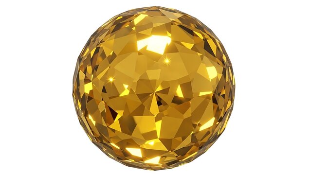 Abstract Golden Faceted Sphere on White Background