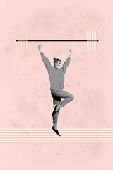 Fototapeta premium Vertical sketch image photo collage of happy girl guy hold dumbbell pump gym sportive lifestyle weightlifting doodle health