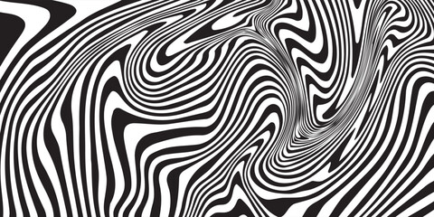 Black and white striped liquid paint effect vector seamless pattern. Wavy psychedelic background of moving liquid. Modern zebra backdrop. Groovy 1970s style. © kurnia