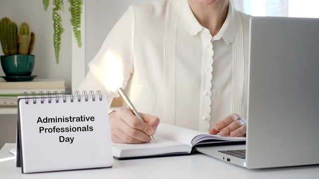 Happy Administrative Professionals Day. Professional woman as an administrative assistant. Ideal for secretarial work and corporate content. Represents the concept of gender equality in the workplace