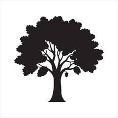 Fototapeta premium Oak tree and leaves silhouette vector art, Oak Tree Silhouette Vector Illustration