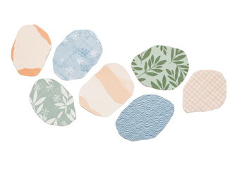 Collection of colorful decorative stones with various patterns isolated on transparent background