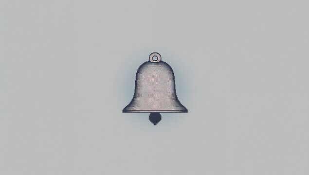 Displaying bell icon on gray field, showing top loop, clapper, halftone, thin outline, faint shadow
