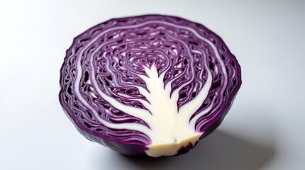 Fototapeta premium Fresh Purple Cabbage Cross Section Showing Detailed Vegetable Pattern