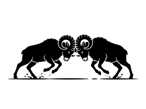 A powerful black silhouette vector of two rams clashing heads, symbolizing competition, strength, and resilience in nature or business.