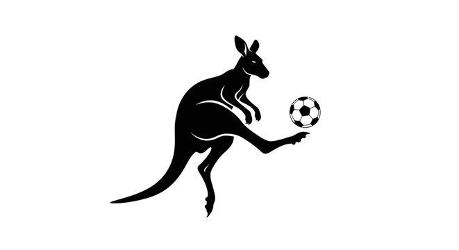 Kangaroo Playing with Soccer Ball Silhouette.