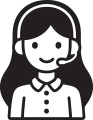 Obraz premium Hand Drawn Female Customer Service Agent Black and White Avatar Illustration in Minimal Line Art Style Design
