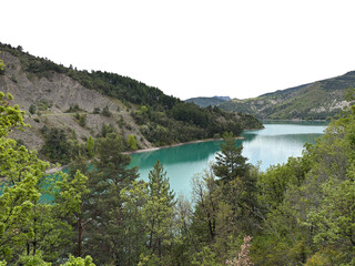 Fototapeta premium beautiful view over river in mountains landscape isolated on white or transparent png
