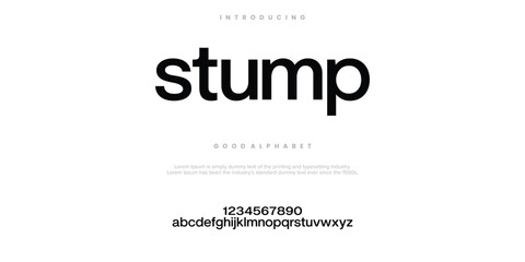 Obraz premium Stump Modern minimal abstract alphabet fonts. Typography technology, electronic, movie, digital, music, future, logo creative font. vector illustration