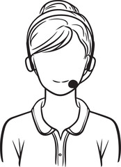Obraz premium Hand Drawn Female Customer Service Agent Black and White Avatar Illustration in Minimal Line Art Style Design
