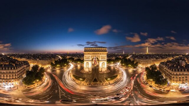 Nighttime traffic at arc de triomphe paris generative ai video of urban landscape by artificial intelligence