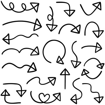 中線入り三角の手書き矢印セットのイラスト（黒）