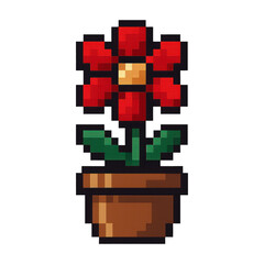 Obraz premium PNG Pixelated red flower illustration.