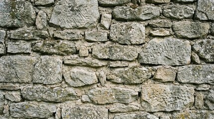 Obraz premium Close up of rustic irregular stone wall with uneven texture and natural gray color